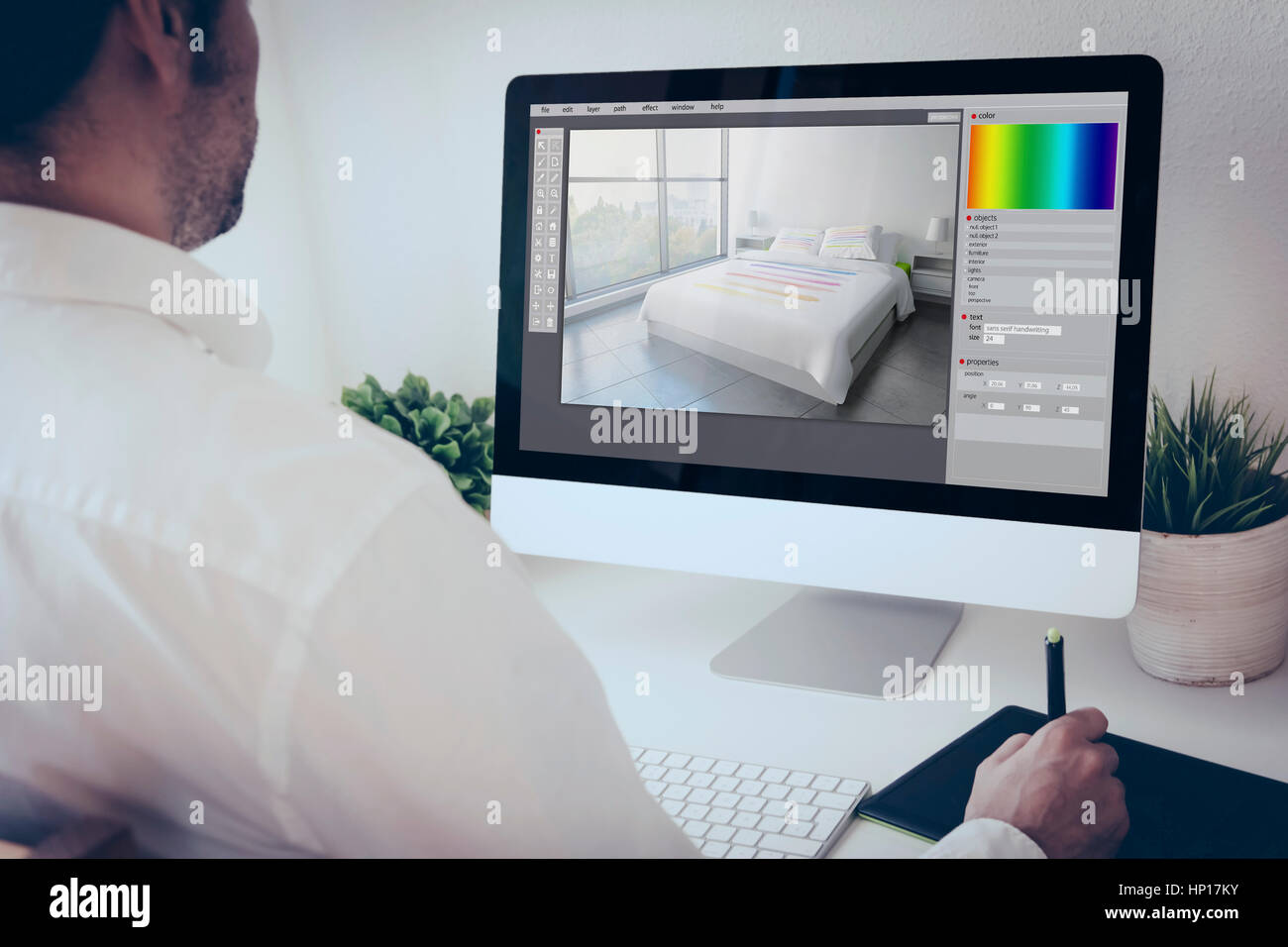 Freelance Interior Designer Working With Computer And