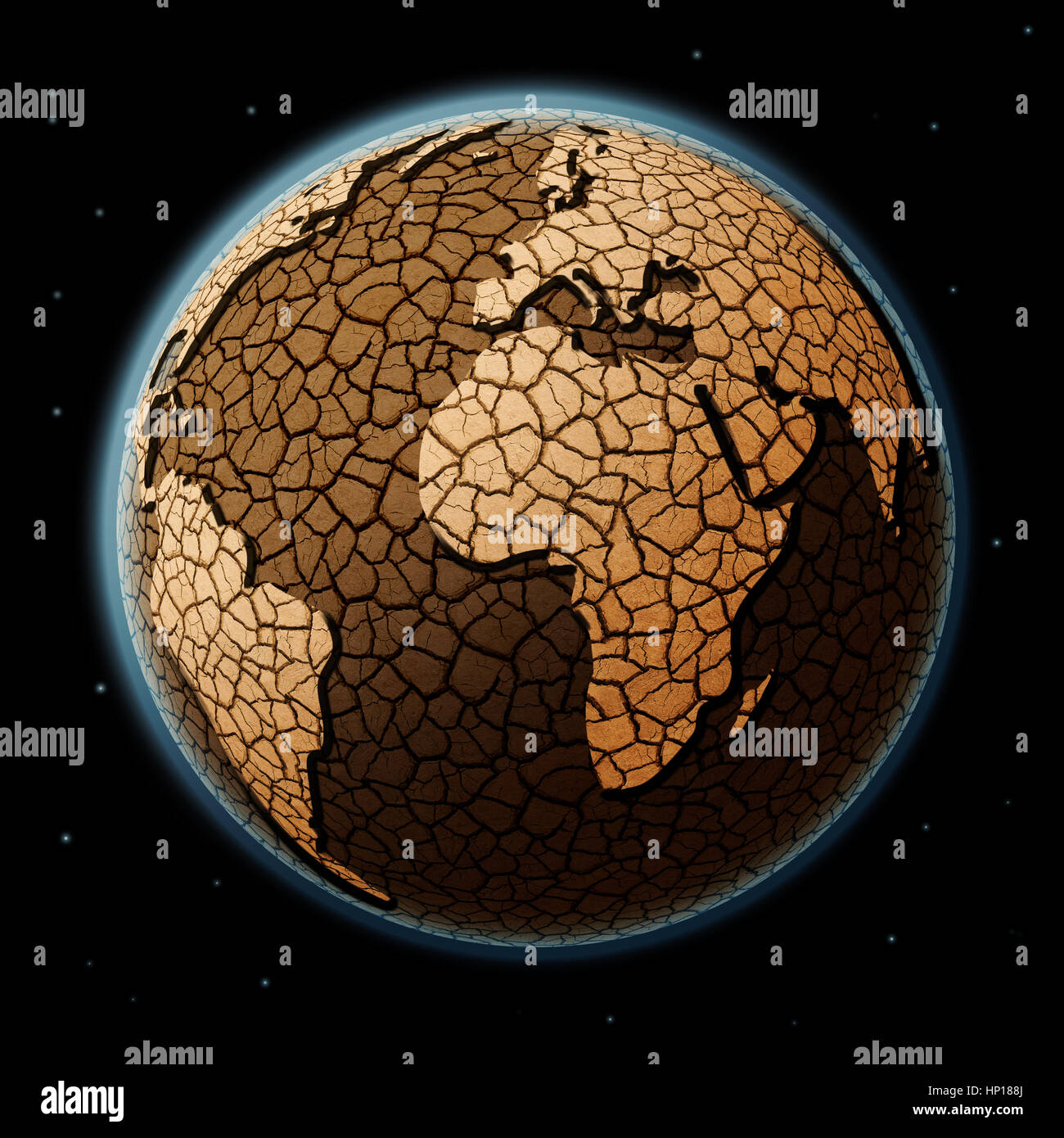 Dry Earth in space., concept of global warming Stock Photo