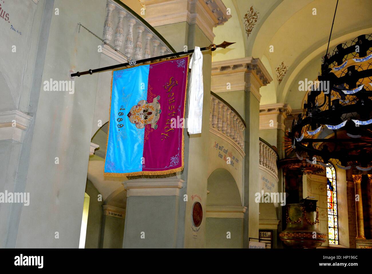 Inside the medieval fortified church Cristian, Transylvania The town was first mentioned in a letter written in 1420 by King Sigismund of Luxemburg. Stock Photo