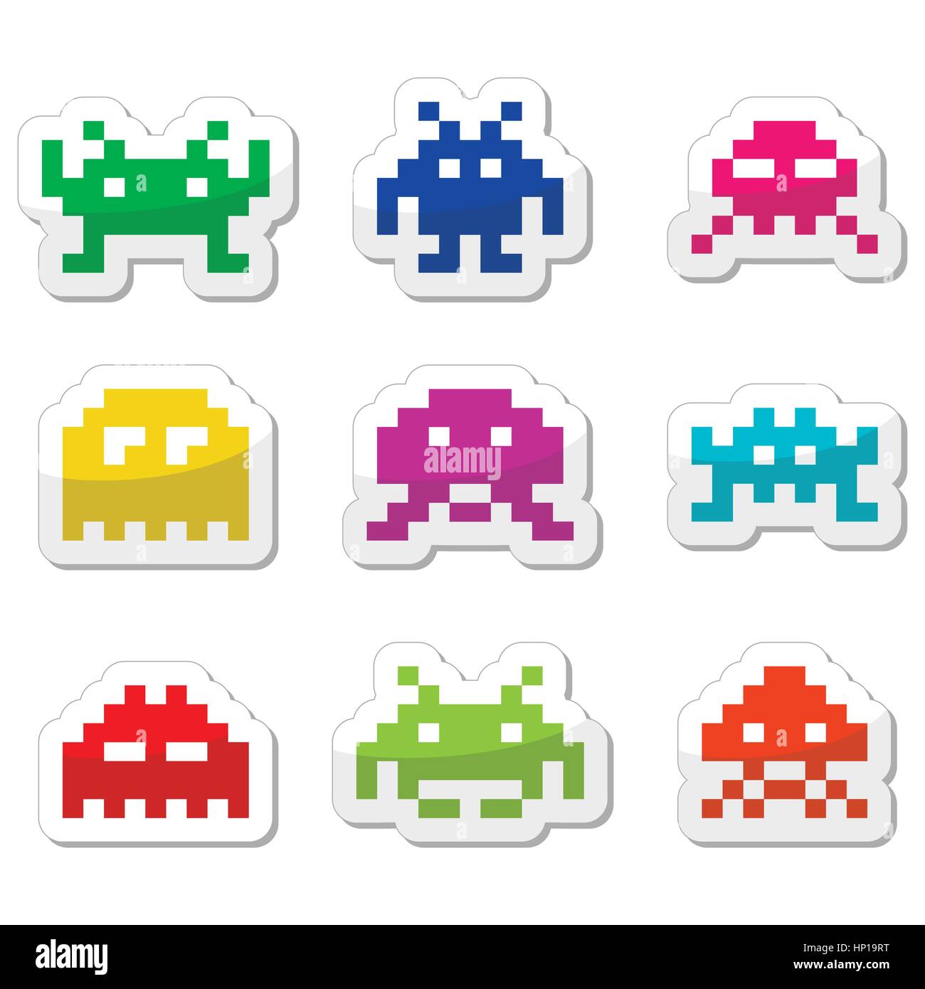 Space invaders, 8bit aliens icons set Stock Vector