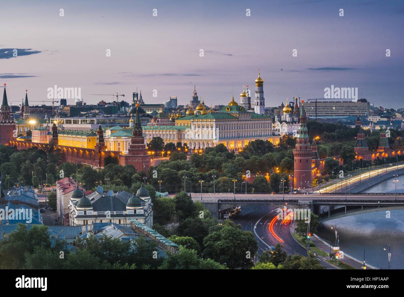 Russia, Moscow. View of Moscow Kremlin and center of Moscow from the ...