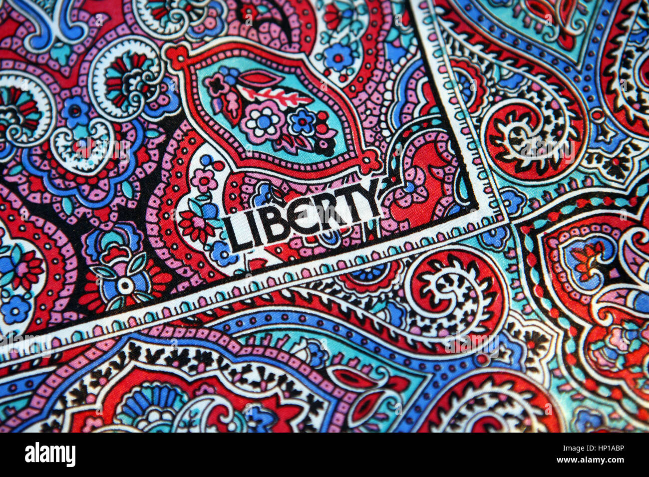 Liberty Paisley Pattern silk scarf from Liberty's London the up market department store. Stock Photo