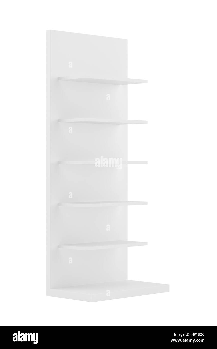 White blank empty showcase displays with retail shelves. 3D rendering Stock Photo