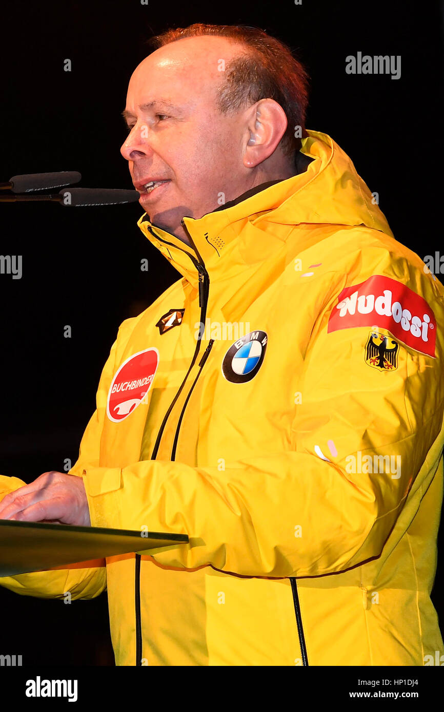 Berchtesgaden, Deutschland, Kurgarten, 16.02.2017, Bob und Skeleton WM, Eröffnungsfeier Landrat Georg Grabner Photo: Cronos/Diener Stock Photo