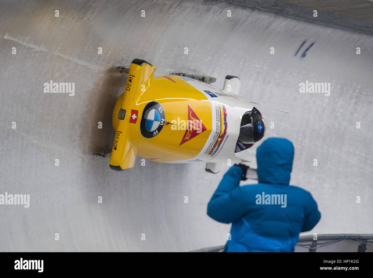 Koenigssee, Germany. 17th Feb, 2017. The Swiss bobsleigh team with Martina Fontanive (l) and Rahel Rebsamen in action during the 2nd two-women run of the FIBT World Championship 2017 in Schoenau am Koenigssee, Germany, 17 February 2017. the FIBT bob and skeleton world championships 2017 take place from 13 February to 26 February 2017. Credit: dpa picture alliance/Alamy Live News Stock Photo