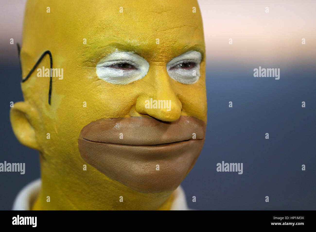 Veitshoechheim, Germany. 17th Feb, 2017. Bavarian Minister of Finance Markus Soeder (CSU) dressed as Homer Simpson, photographed at the carnival television show 'Fastnacht in Franken' (lit. 'Carnival in Franconia') in Veitshoechheim, Germany, 17 February 2017. Photo: Daniel Karmann/dpa/Alamy Live News Stock Photo