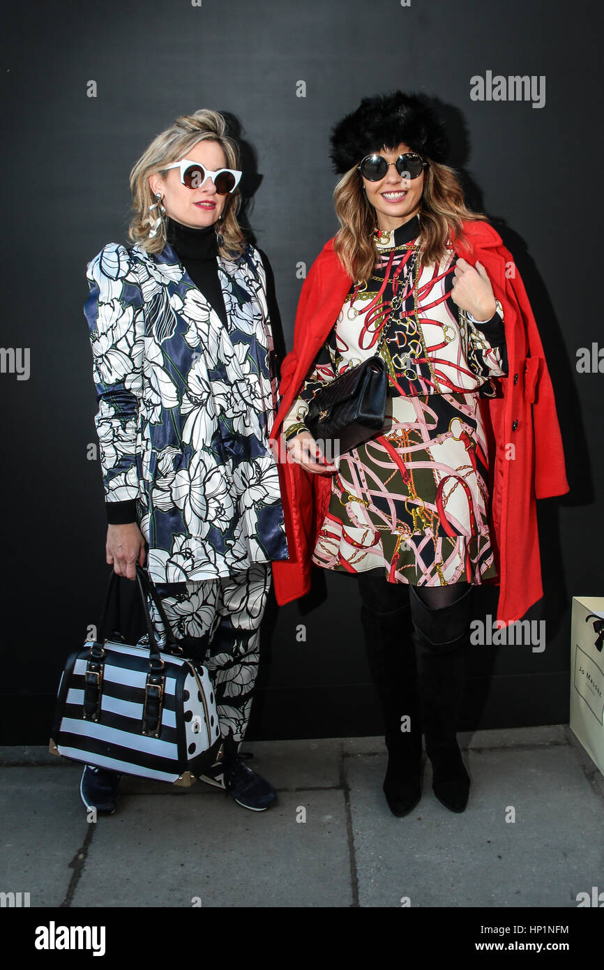 London, UK. 17th February, 2017. Shiri Wizner (left) and Vered Horen during London Fashion Week Autumn/Winter 2017 posing for photos outside The Store Studios on The Strand in London. Photo date: Friday, February 17, 2017. Credit: Roger Garfield/Alamy Live News Stock Photo