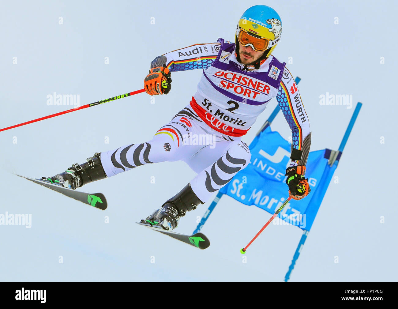St Moritz, Switzerland. 17th February, 2017.  German skier Felix Neureuther during the men's giant slalom event at the Alpine World Ski Championships Credit: Action Plus Sports Images/Alamy Live News Stock Photo