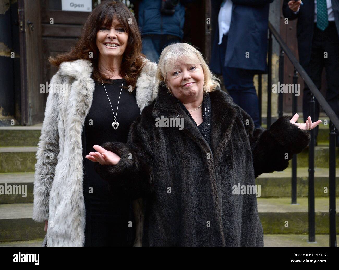 RETRANSMITTED CORRECTING THE SPELLING OF GORDON TO GORDEN Actresses Vicki Michelle (left) and Sue Hodge arrive for the funeral of 'Allo 'Allo star Gorden Kaye at Huddersfield Parish Church. Stock Photo