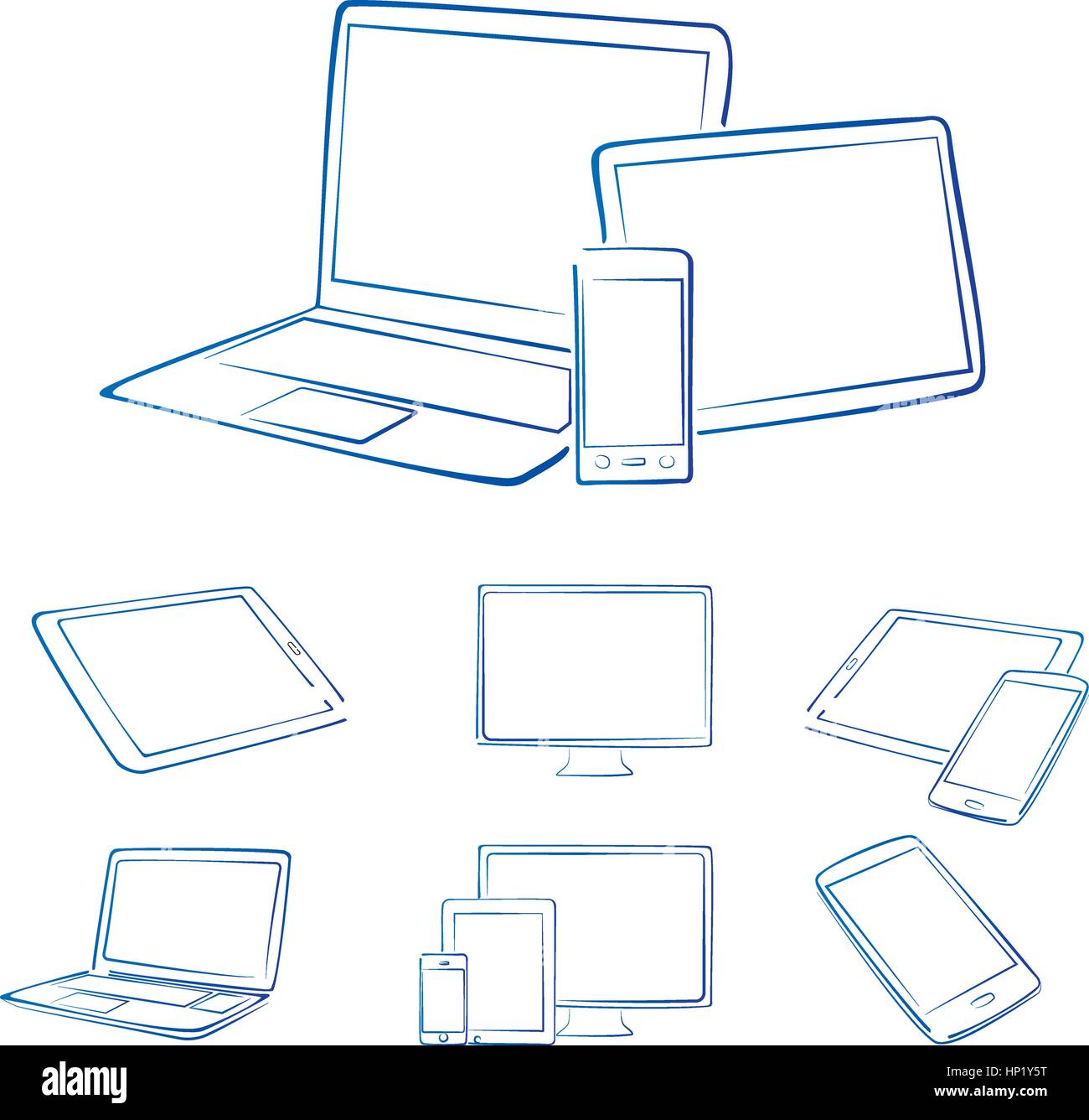 Hand drawn digital devices in blue and white Stock Vector Image & Art ...