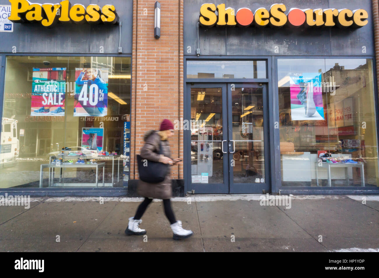 A Payless ShoeSource store in New York on Friday, February 10, 2017. Payless is reported to be in talks with lenders about a restructuring plan which may include closing up to 1000 stores or a possible bankruptcy. (© Richard B. Levine) Stock Photo