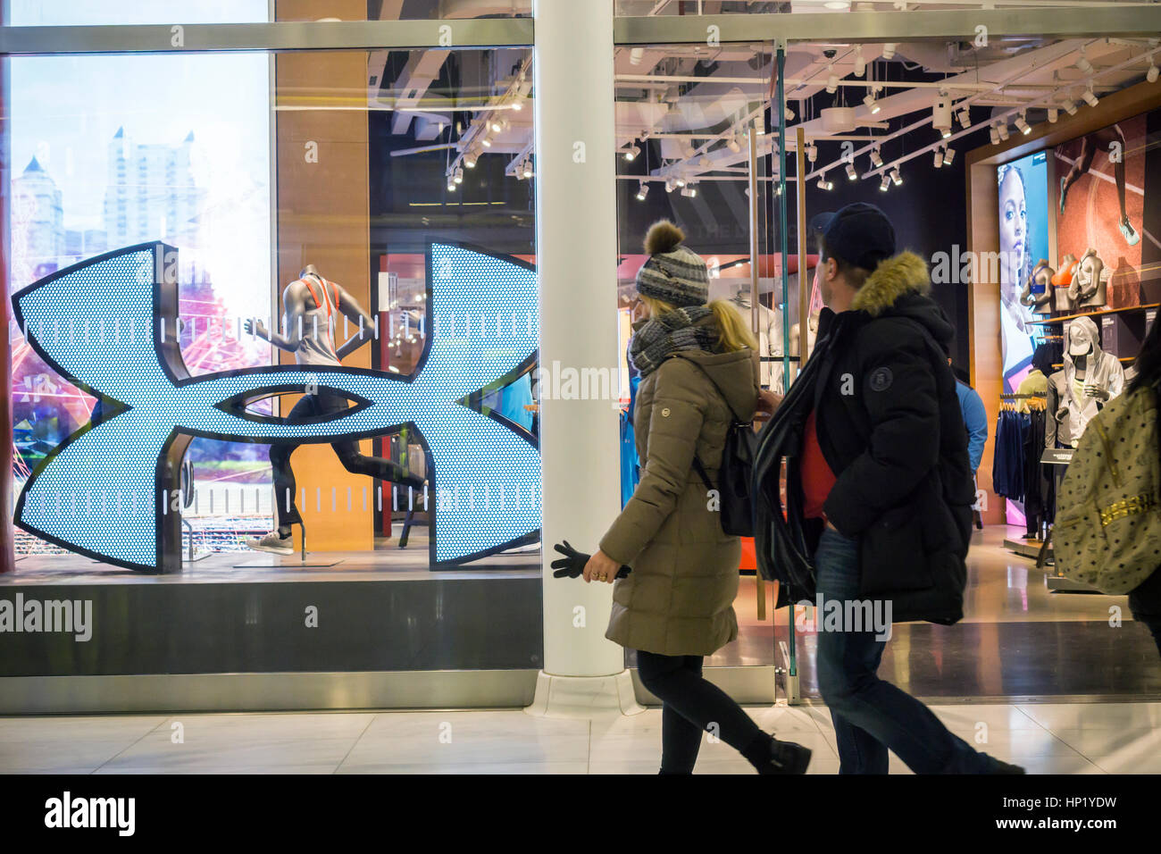 The Under Armour store in the Westfield World Trade Center Oculus mall in New  York on Saturday, February 11, 2017. Under Armour's celebrity endorsers,  basketball player Steph Curry, ballet dancer Misty Copeland