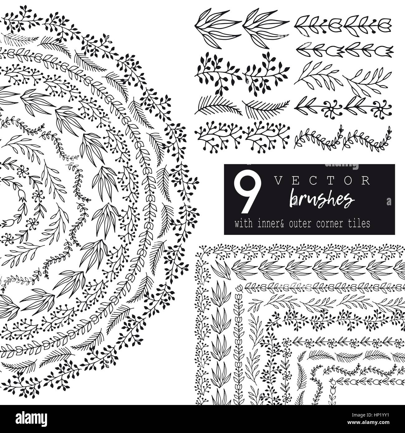 vector set of brushes with outer and inner corner tiles Stock Vector