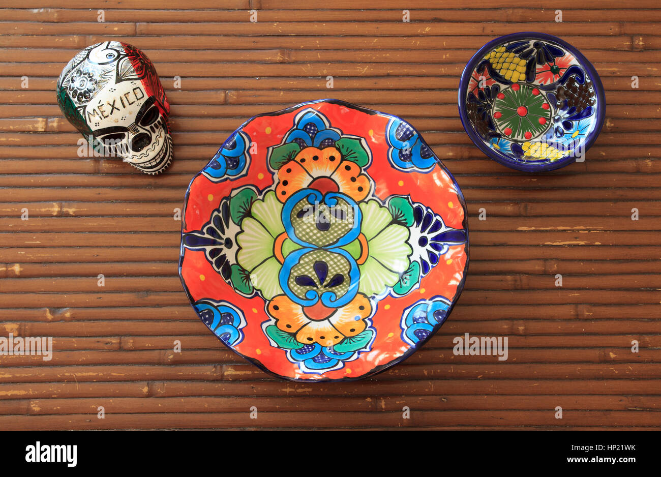 decorative mexican dish and sugar skull Stock Photo