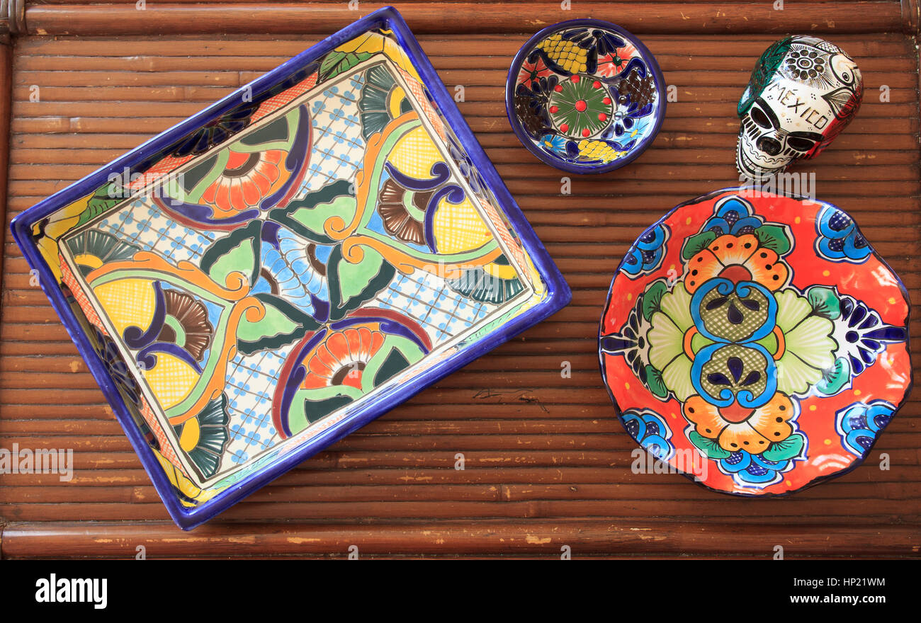 Colorful mexican dishes and serving tray Stock Photo Alamy