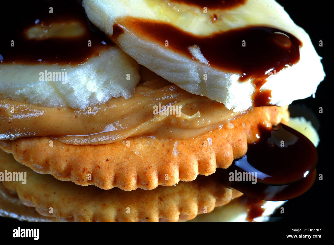 cracker with peanut butter chocolate and whipped cream Stock Photo