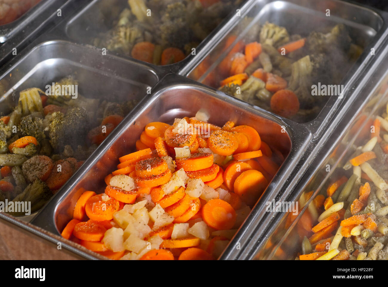 cafeteria food in treys Stock Photo