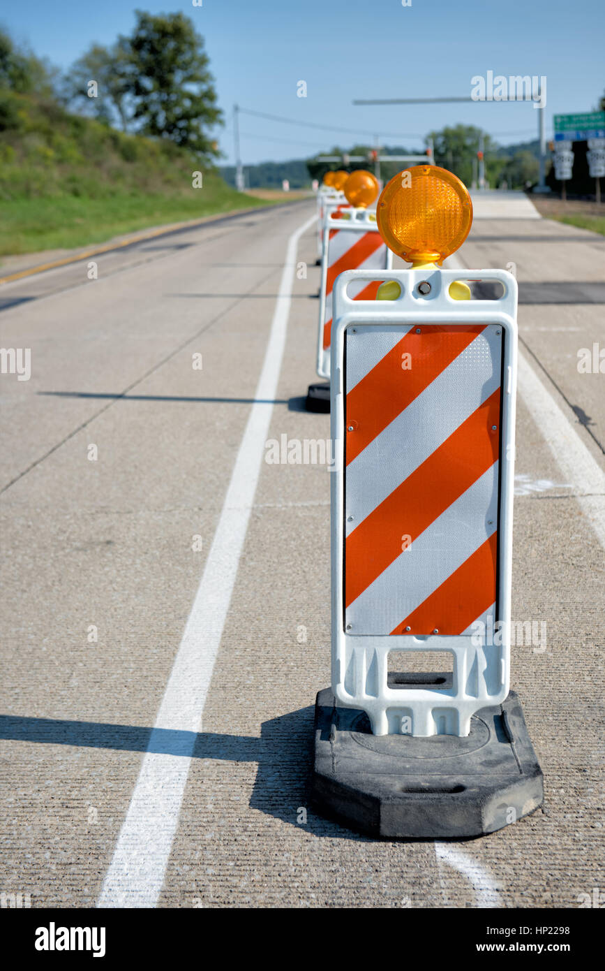 These Road Construction Markers Keeping Traffic Stock Photo