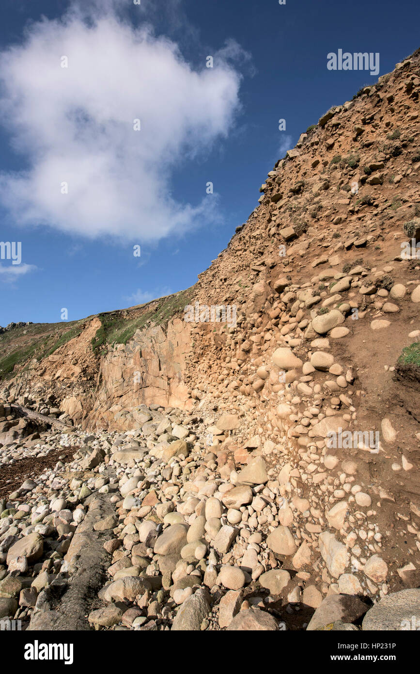 geology geological raised beach Porth Nanven Cornwall England UK  SSSI. Stock Photo