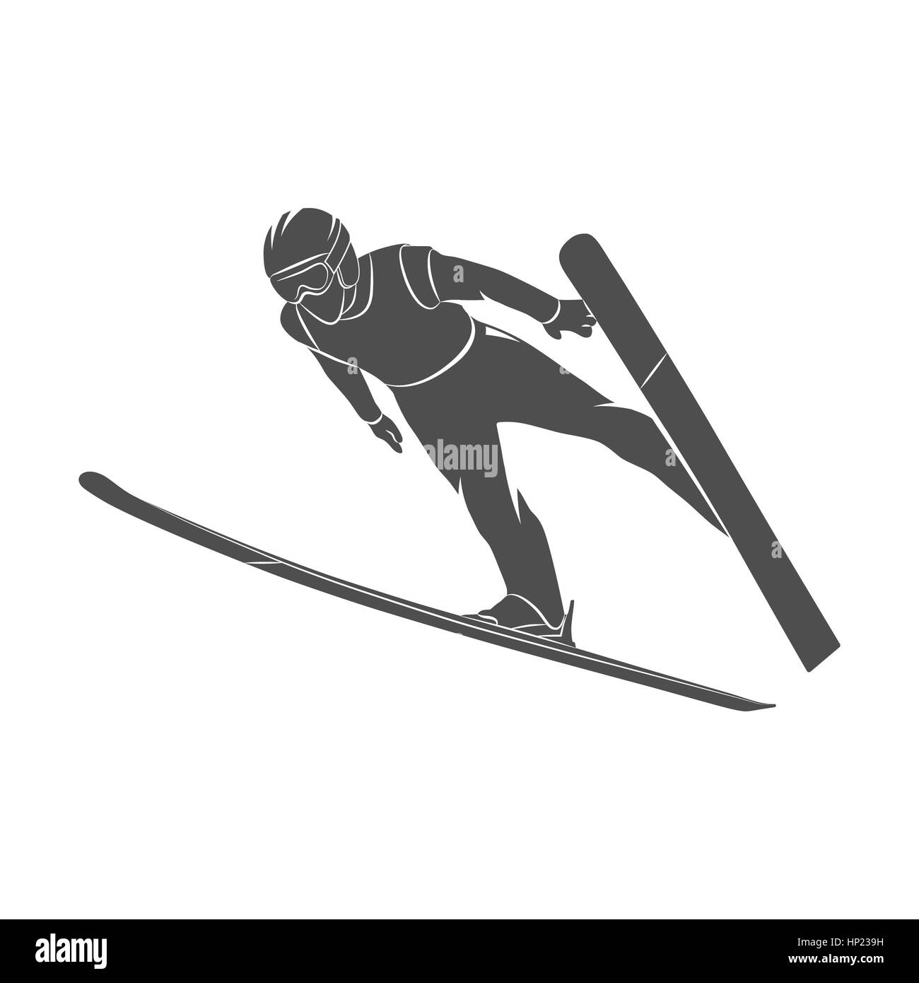 Silhouette jumping skier on a white background. Photo illustration. Stock Photo