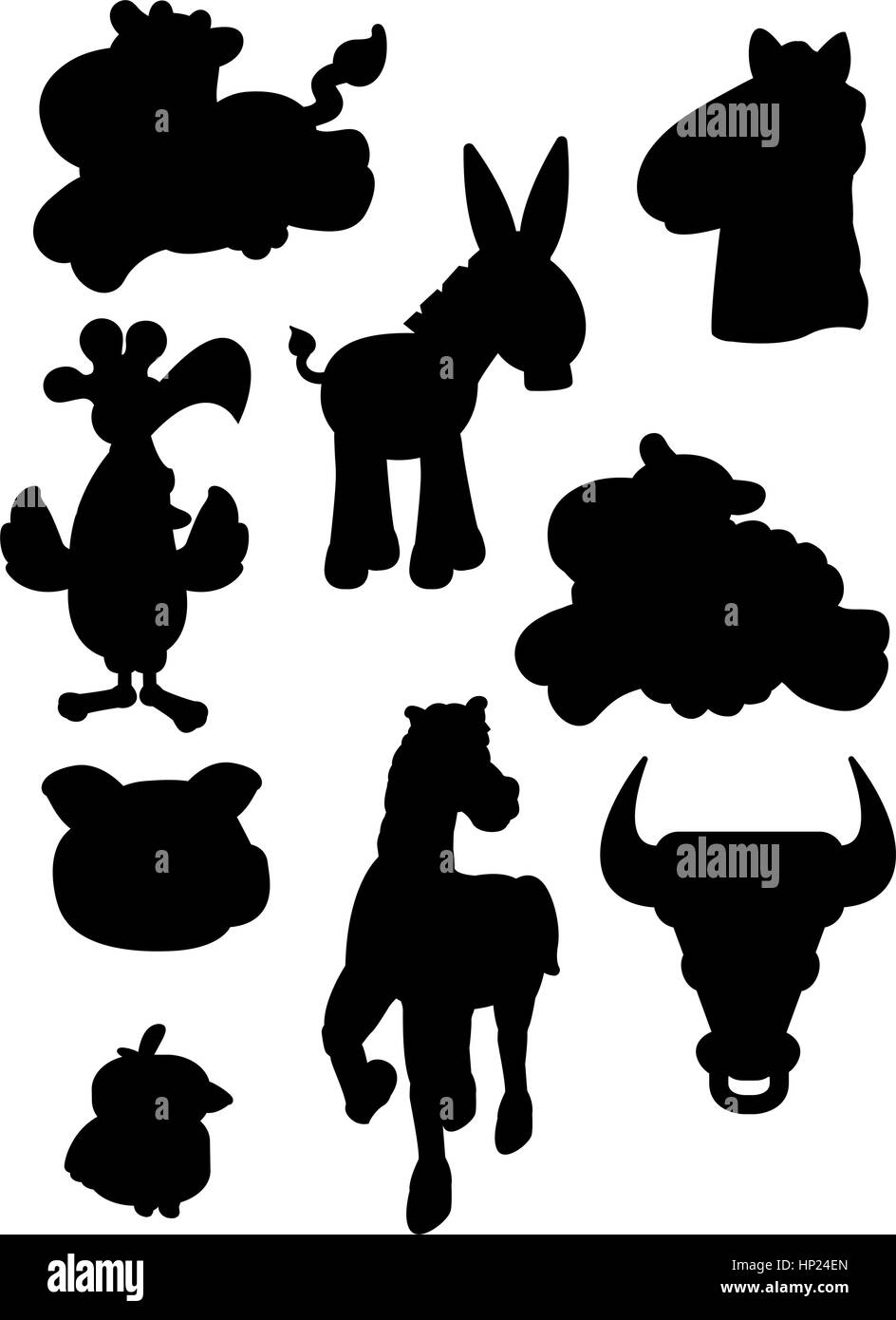 A variety of cartoon farm animal silhouettes Stock Vector Image & Art ...