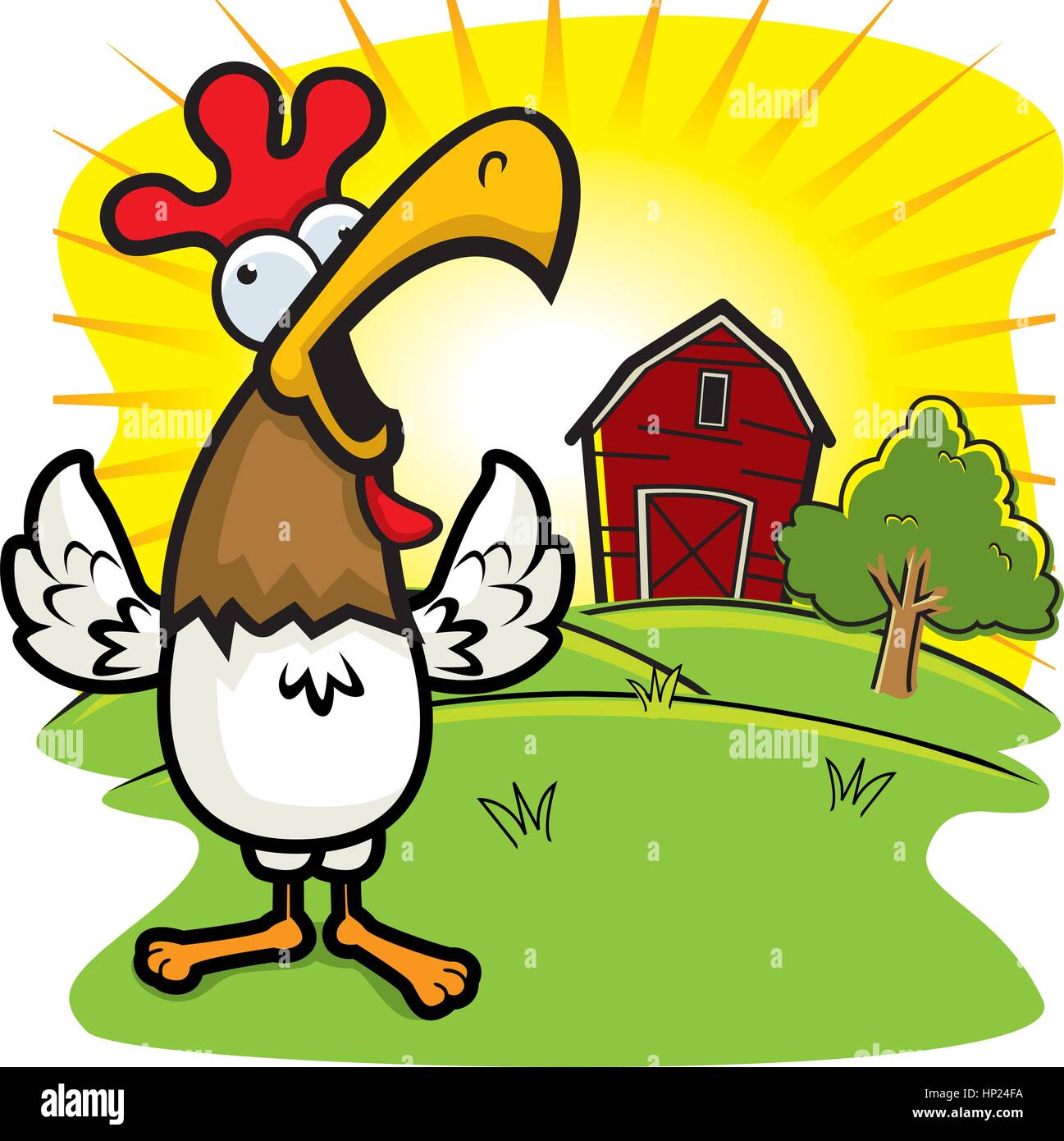 A cartoon rooster on a farm crowing Stock Vector Image & Art - Alamy