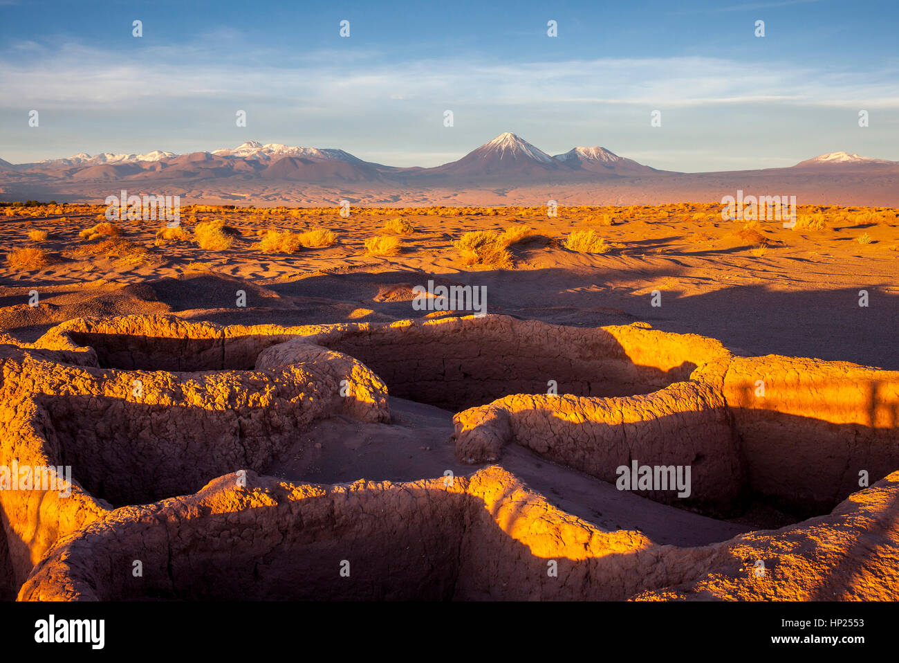 Sunset, Ruins of Tulor village, dating from 100BC and 100AD, near San Pedro de Atacama, Atacama Desert, Región de Antofagasta, Chile Stock Photo