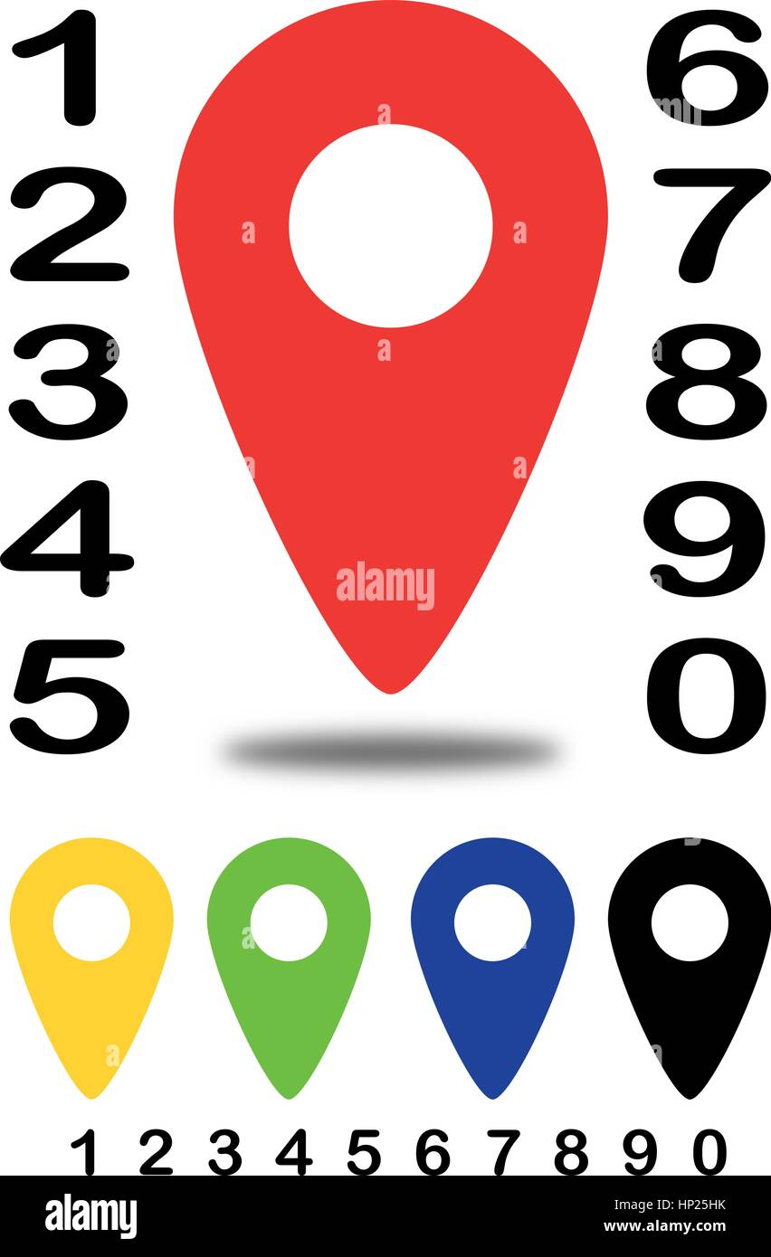 Colored position indicators for maps with number 1 Stock Vector