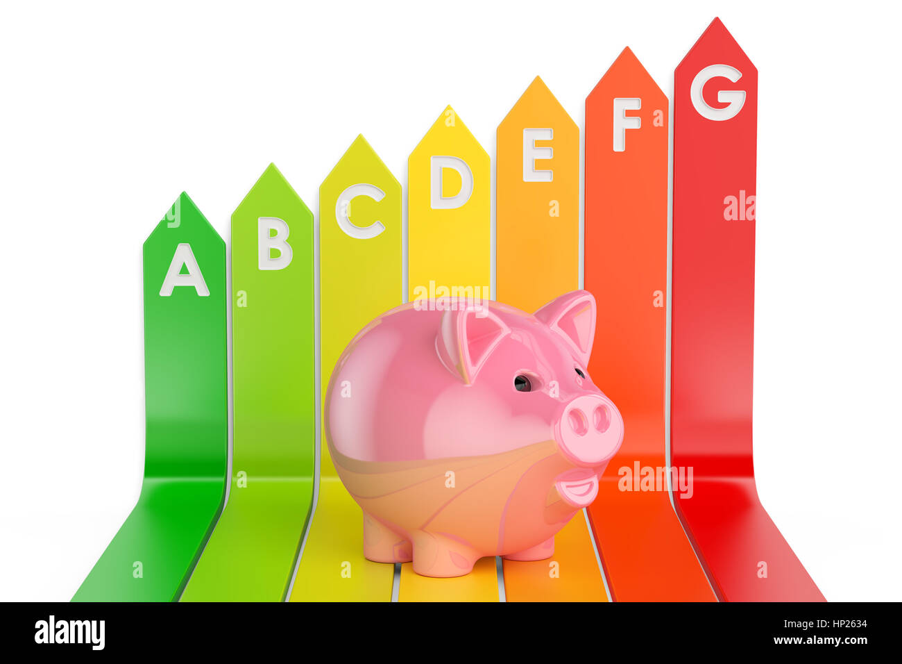 Energy efficiency chart with piggy bank, 3D rendering Stock Photo