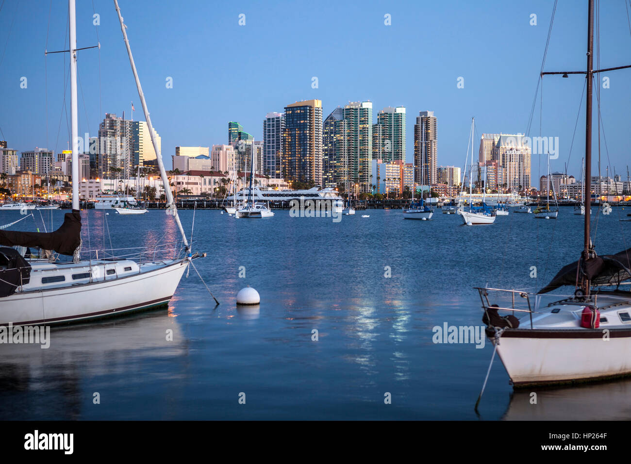 Evening light over San Diego bay in Southern California. Stock Photo