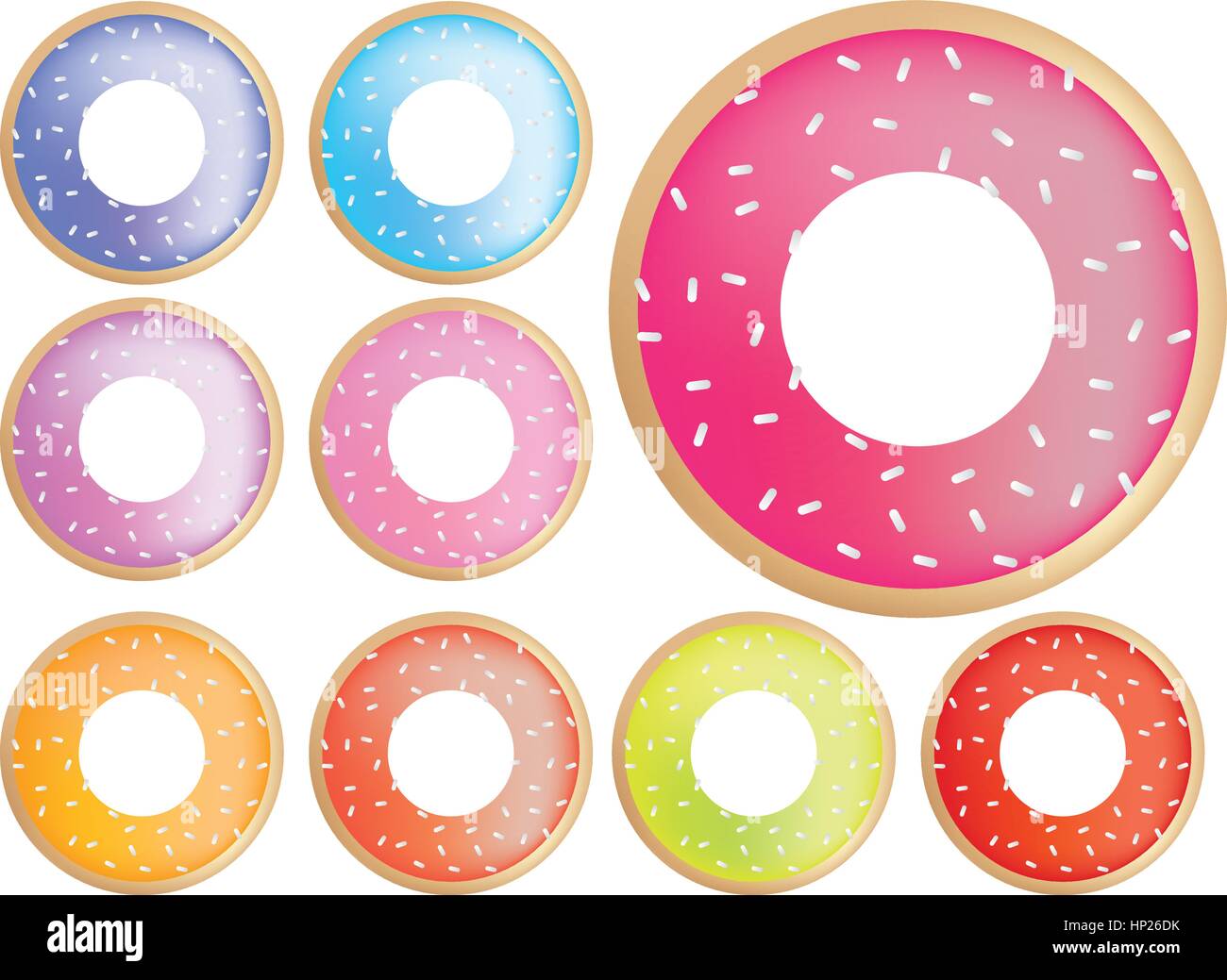 collection of coloured icing with white sprinkles on donuts Stock ...