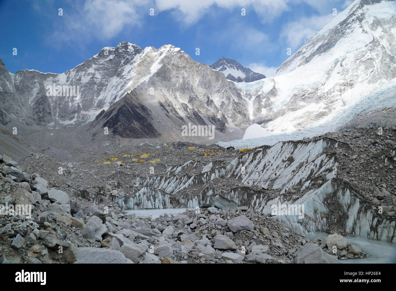 Everest Base Camp with Khumbu glacier Stock Photo
