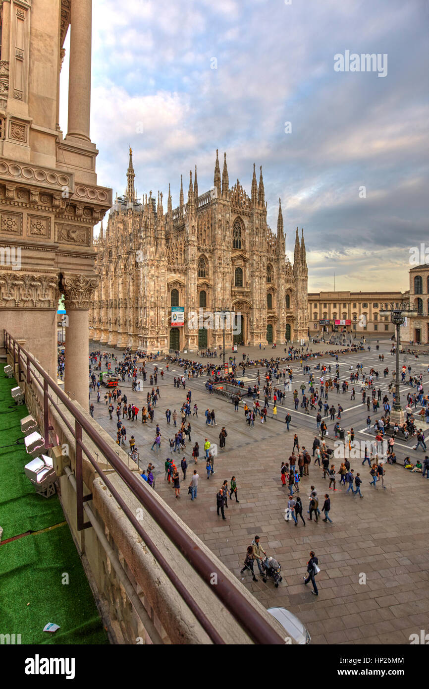 Elevated view of Piazza Duomo and the Cathedral, Milan, Italy Stock Photo