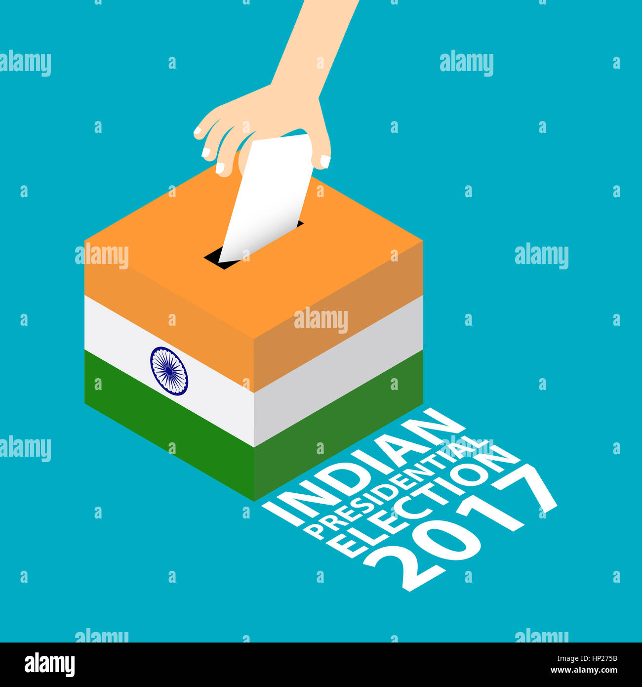 India Presidential Election 2017 Illustration Flat Style - Hand Putting Voting Paper in the Ballot Box Stock Photo