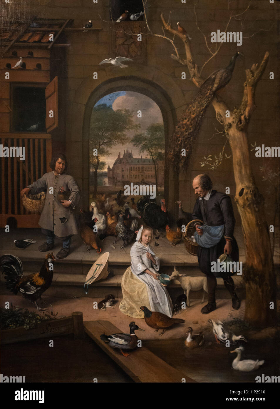 Jan Steen Portrait of Jacoba Maria van Wasseneaer known as 'The Poultry Yard' 1660 - Mauritshuis Museum The Hague Stock Photo