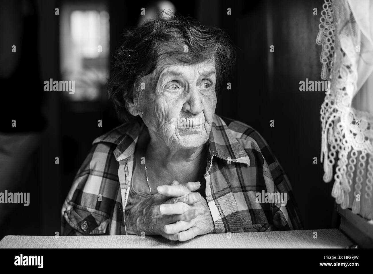 Elderly Woman Black And White Photo Close Up Stock Photo Alamy