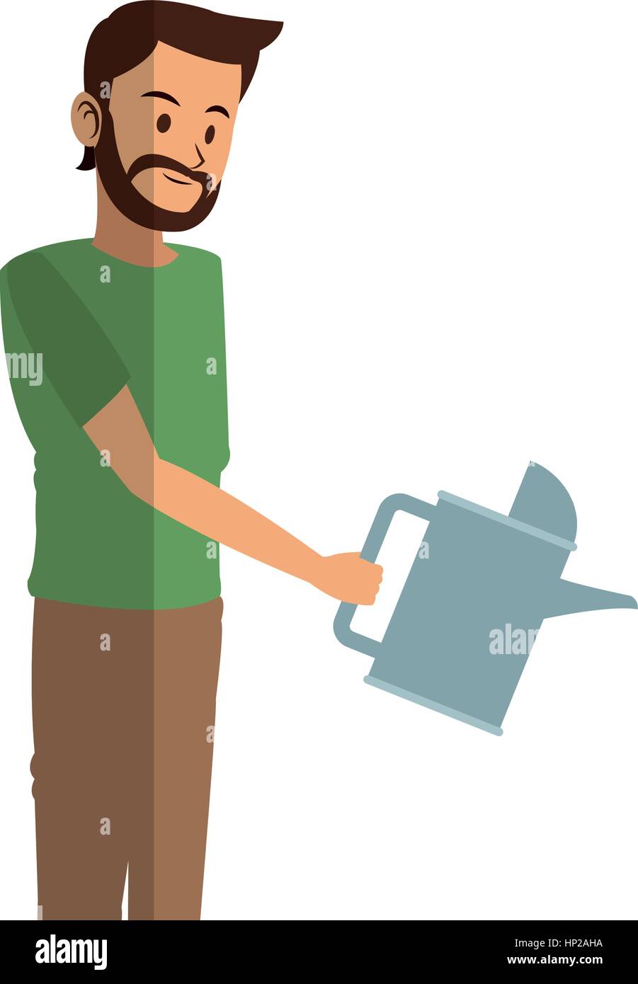gardener man holding a watering can over white background. colorful ...