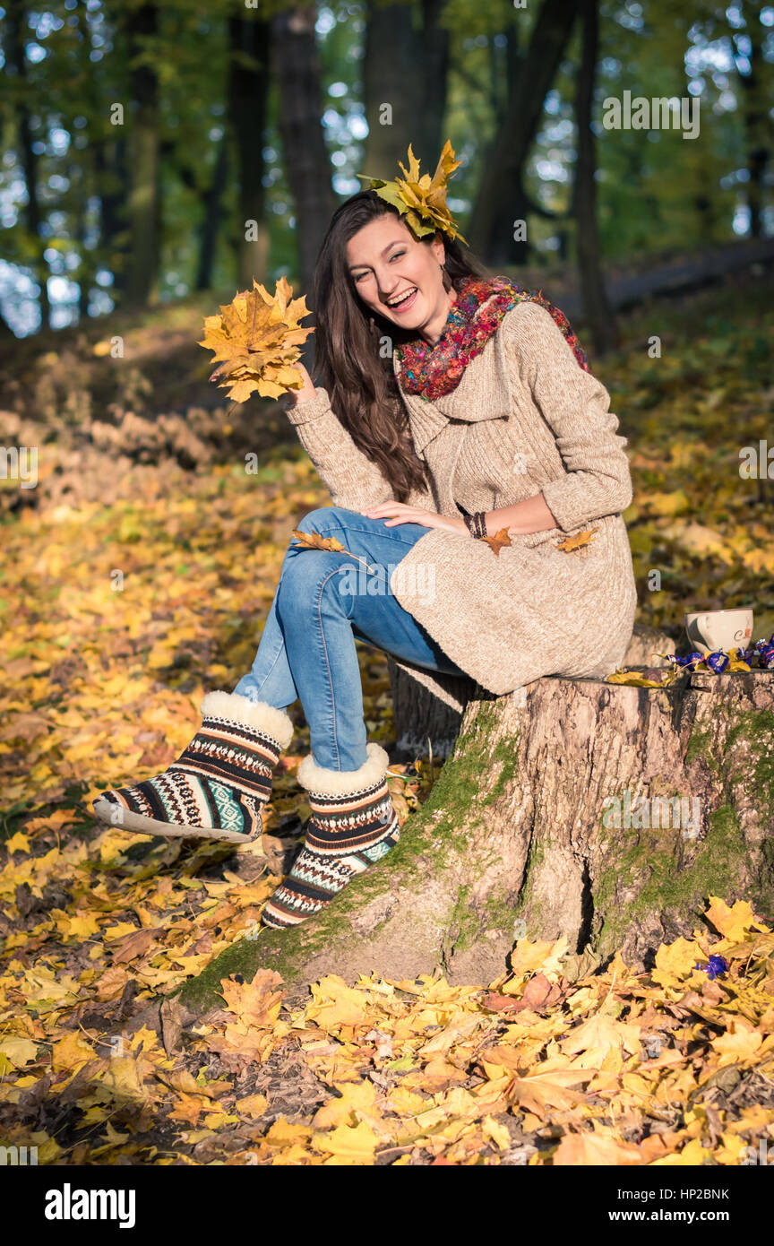 girl in autumn Park Stock Photo - Alamy