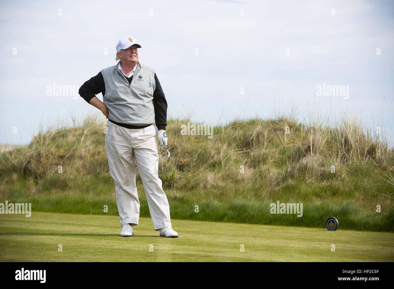 President Donald Trump Photographed at Trump Links International Golf Course at Aberdeen Scotland. Stock Photo