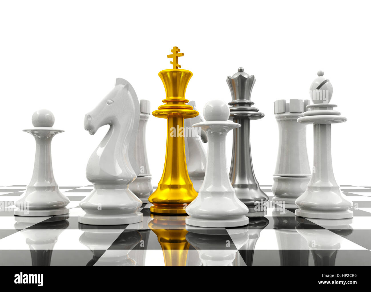 Chess pieces protect chess king and queen, protection concept Stock