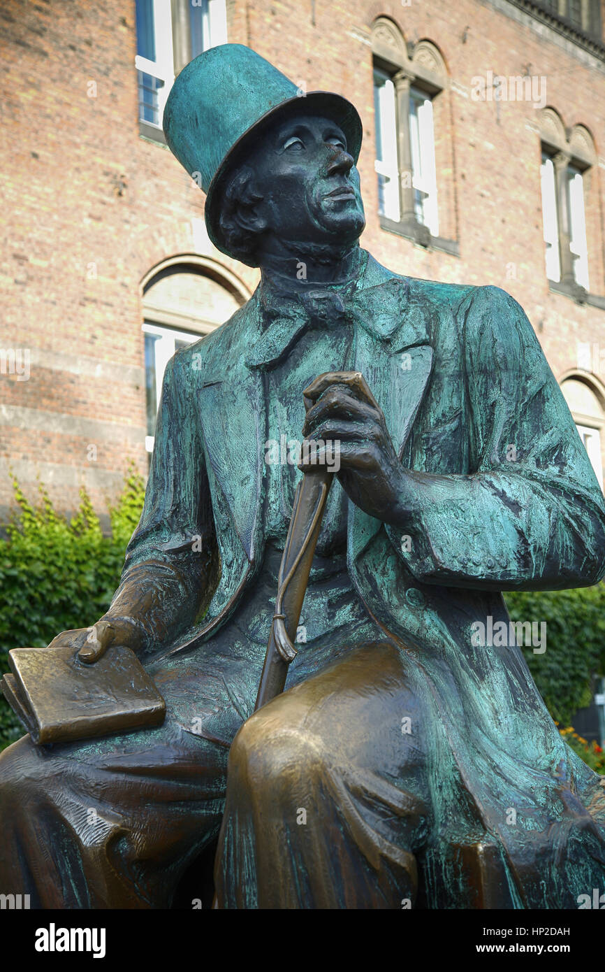 Monument of Hans Christian Andersen standing next to Radhus, Copenhagen ...