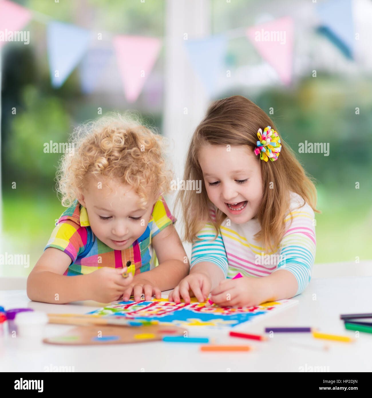 Little Boy And Girl Draw Together In White Room With Window Kids Doing Homework Painting And Drawing Children Paint With Paintbrush Color And Penci Stock Photo Alamy Little Boy And Girl Draw Together In White Room With Window Kids Doing Homework Painting And Drawing Children Paint With Paintbrush Color And Penci Stock Photo Alamy