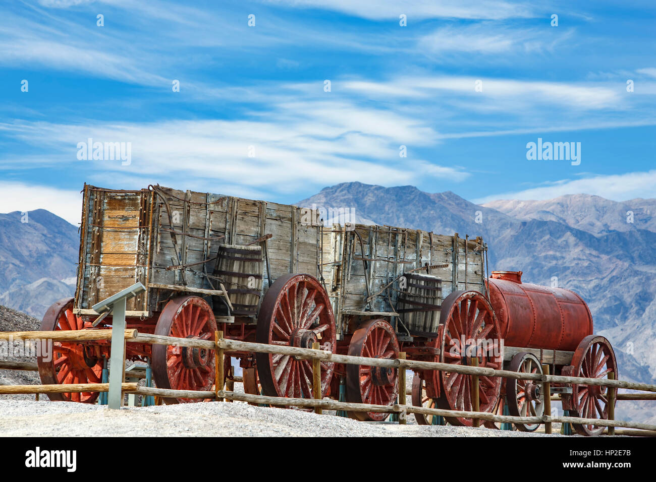 Twenty mule team wagon, Harmony Borax Works, Death Valley National Park, California USA Stock