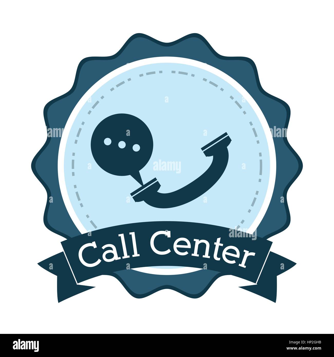 call center telephone helpline communication badge vector illustration