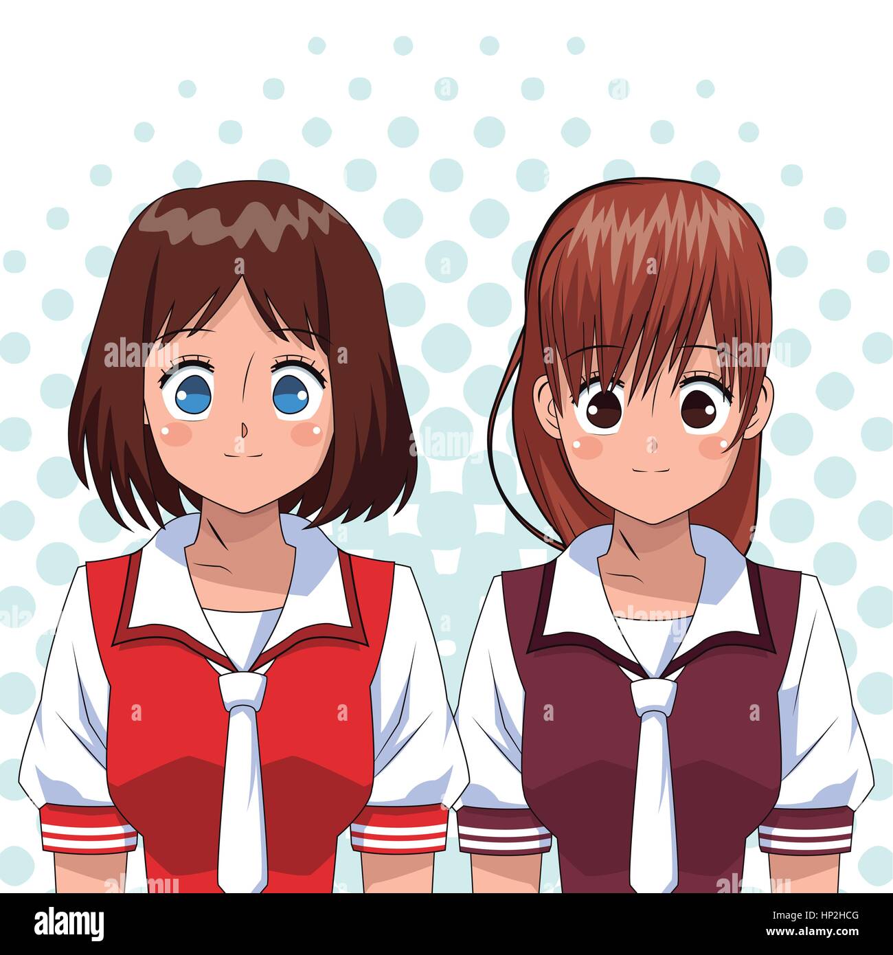 anime girls uniform college japanese Stock Vector