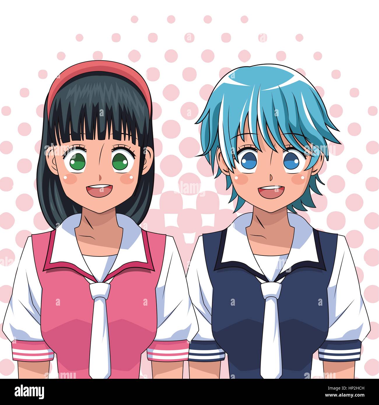 anime girls uniform college japanese Stock Vector