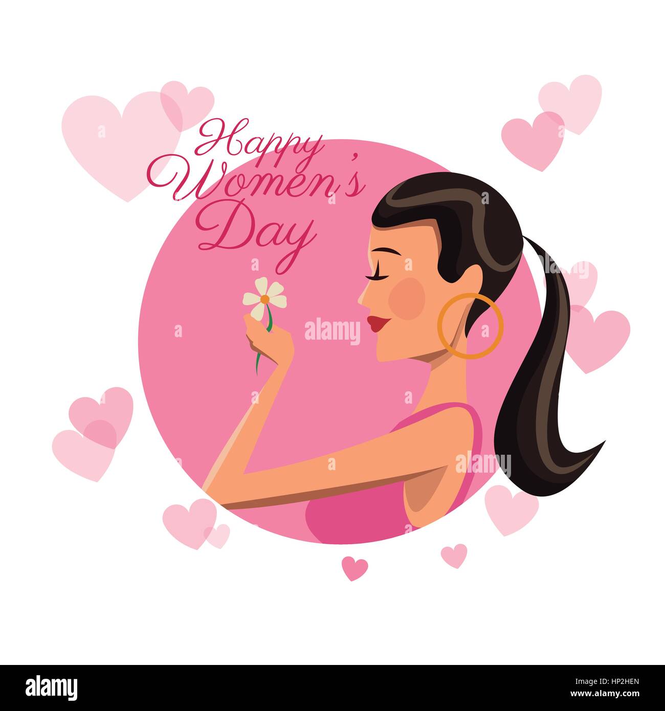 happy womens day card girl daisy flower pink hearts image Stock Vector ...