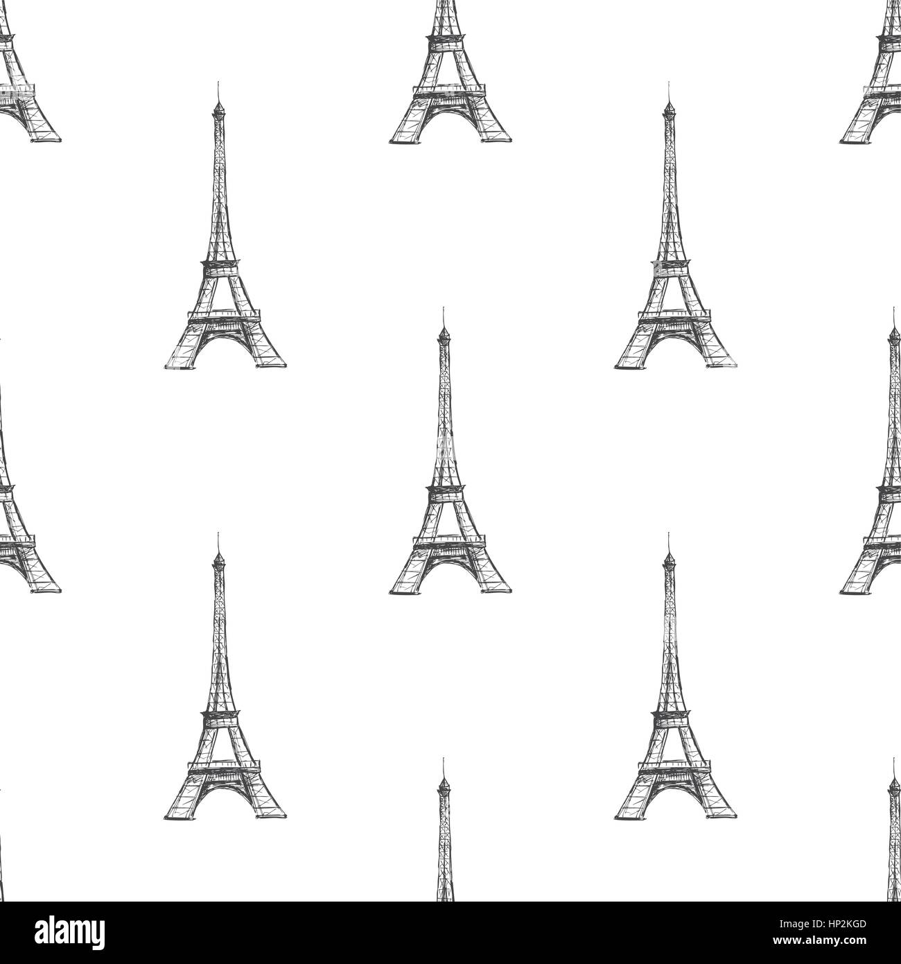 Seamless background texture. Paris France Eiffel tower on the white background Stock Vector