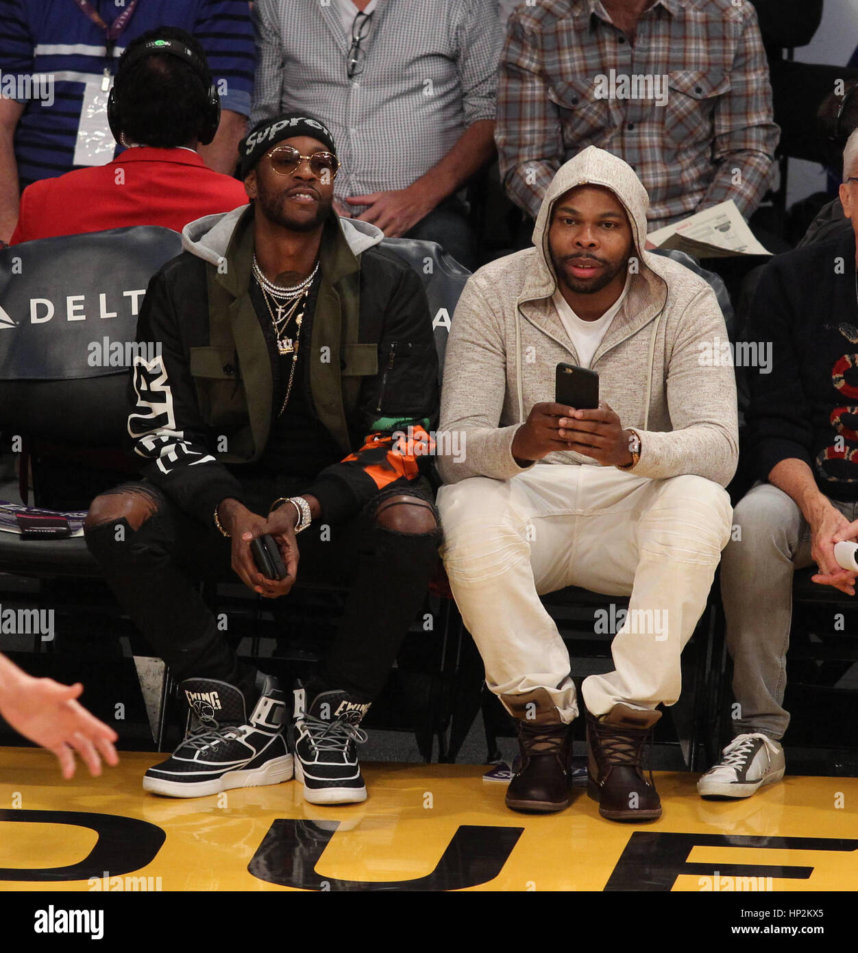 Celebrities at the Los Angeles Laker game. The Denver Nuggets defeated