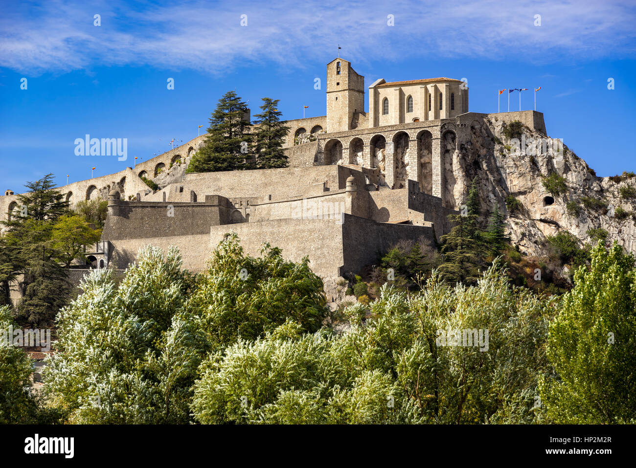 Citadel of Sisteron and its fortifications in summer. Alpes de Haute Provence, Southern Alps, France Stock Photo
